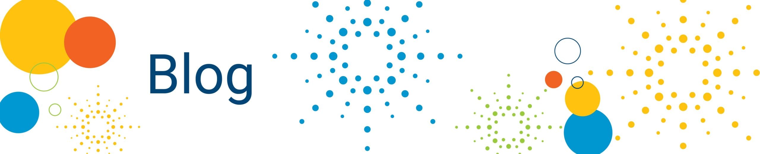 "Blog" written on a white background with colorful circles and burst designs