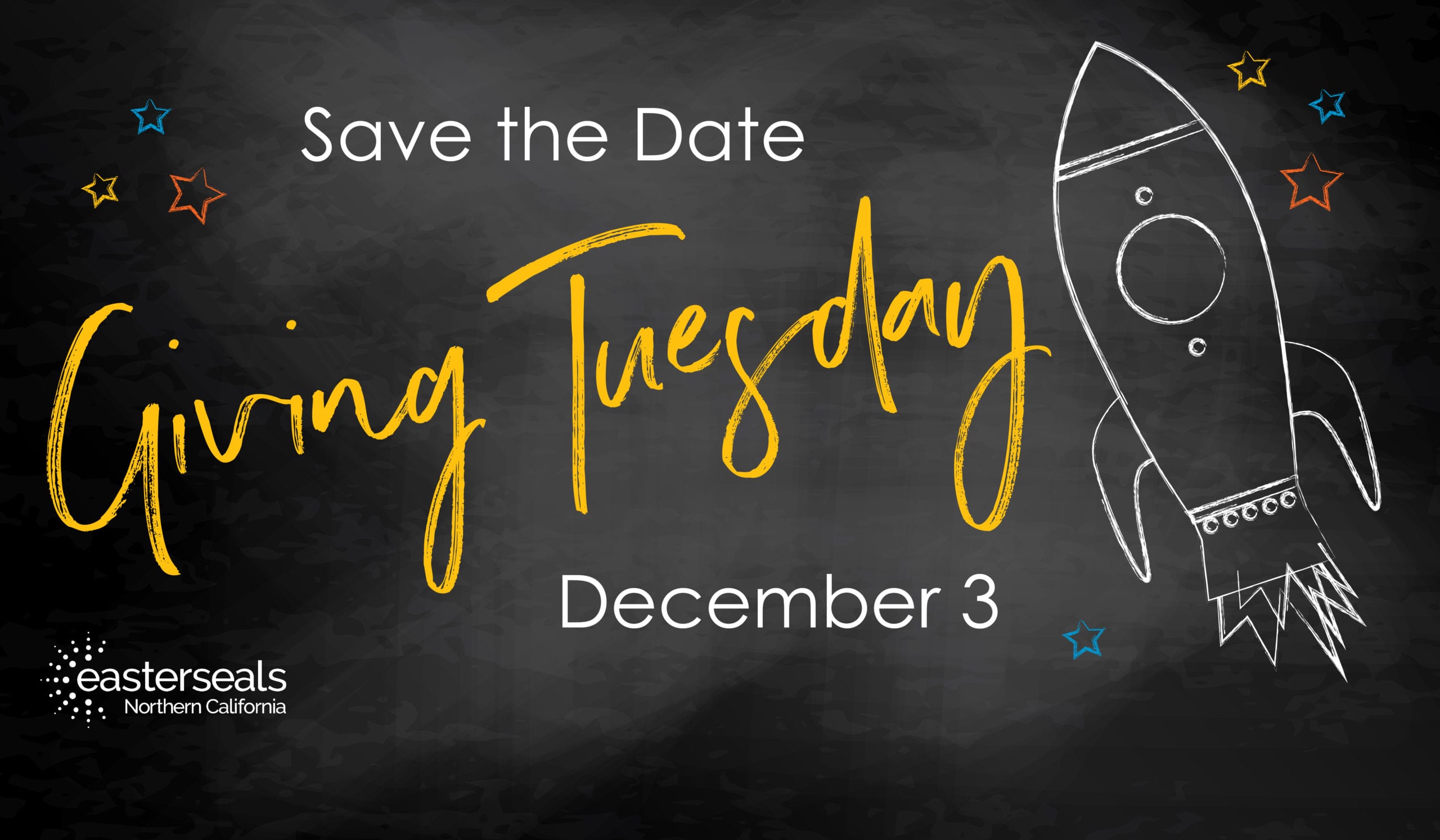 Hand-drawn image of rocket ship with text " Giving Tuesday: Helping Families Soar"